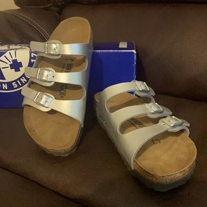 NIB Birkenstock Florida Silver Sandals Size 36, US 5.5
